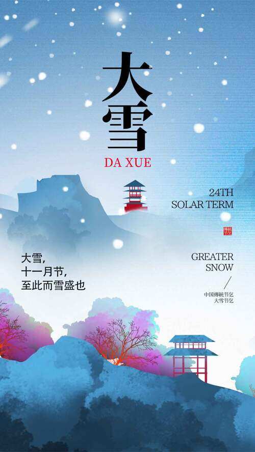 大雪節(jié)氣白雪紛紛創(chuàng)意卡通插畫海報