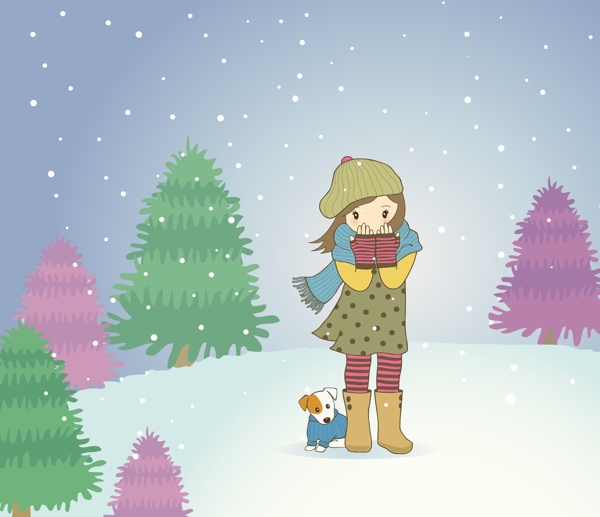 卡通雪地女孩圖片