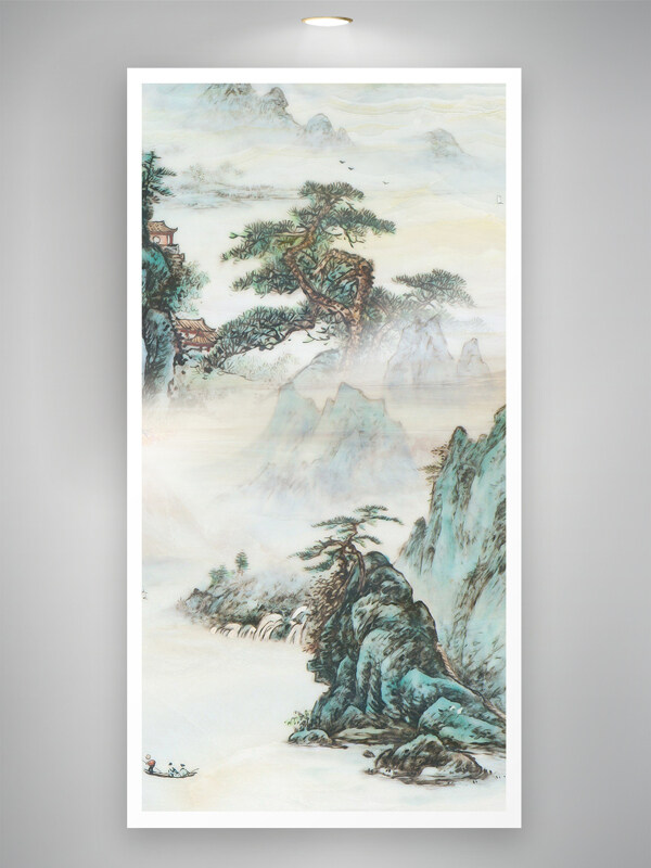 中式唯美禅意水墨画山水画玄关装饰画