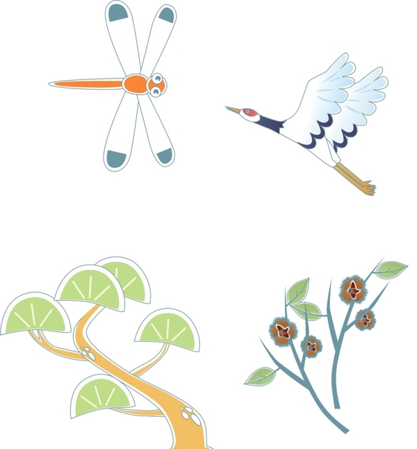 卡通松树蜻蜓图片