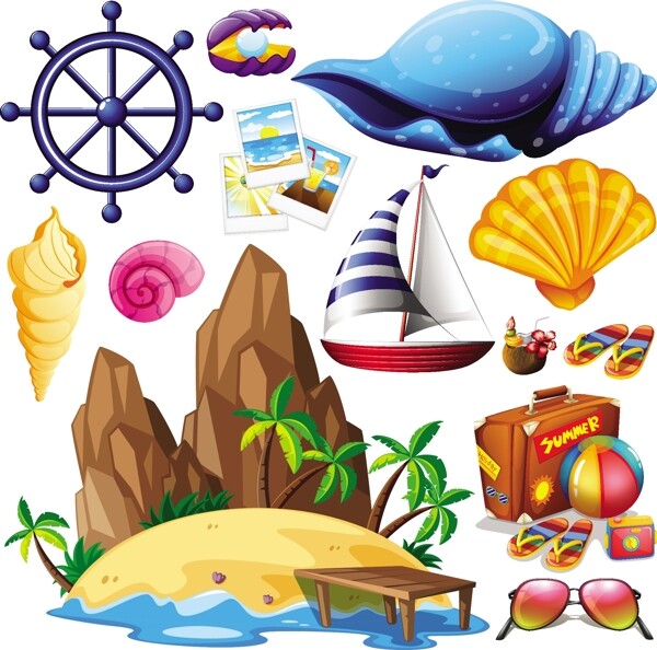 夏季主题岛屿和海滩项目插图