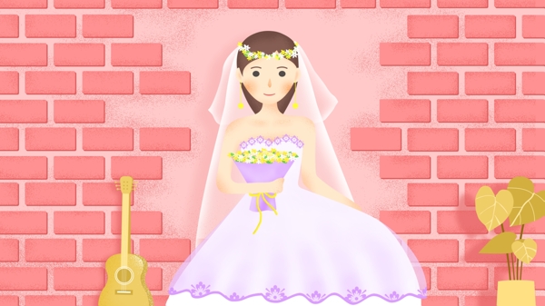 婚礼季小清新新娘婚纱照插画