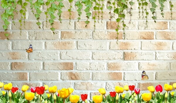 树藤花朵花丛砖墙电视背景墙