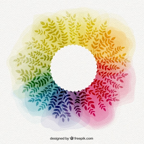 创意水彩树枝组合圆形矢量图片