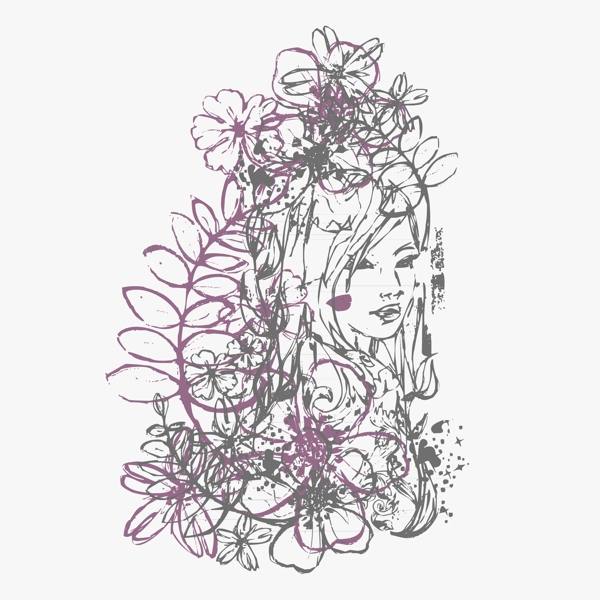 印花矢量圖人物女人植物花朵免費(fèi)素材