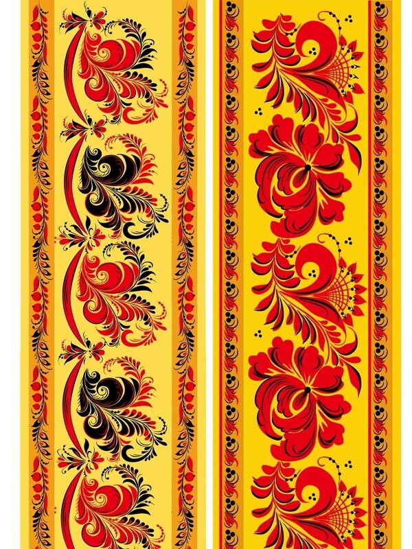 高清 传统 欧式俄式花边 花卉图案背景贴图 黄底红色大花花边