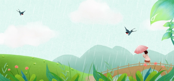 清明節(jié)清明雨踏青卡通海報(bào)