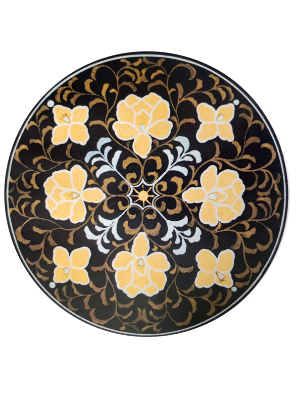 传统   抽象花卉草木 底图底纹  图案背景贴图  圆形深底八朵黄花