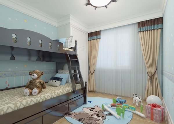 儿童房三维模型图高低床