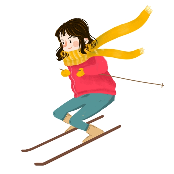 手繪卡通女孩滑雪原創(chuàng)元素