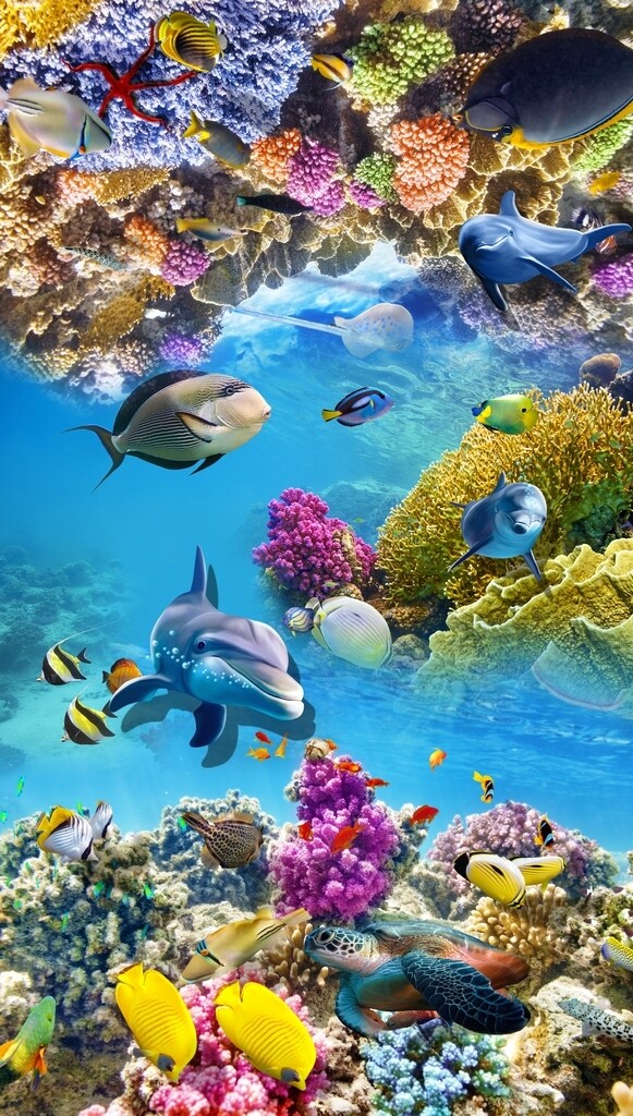 高清美丽海底世界海豚3D地板立