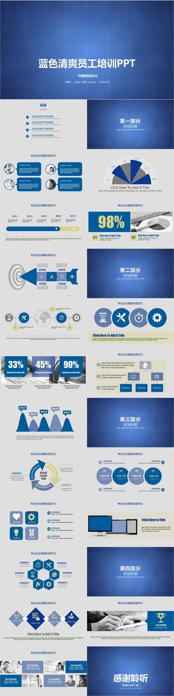 蓝色清爽员工培训PPT模板