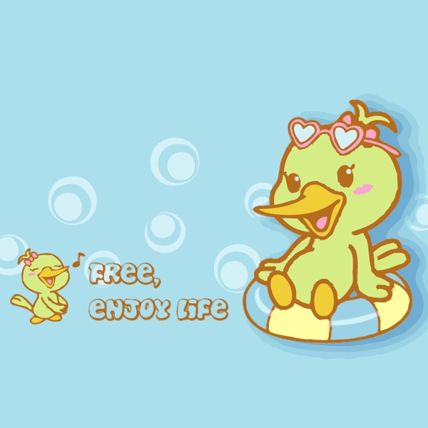 印花矢量图可爱卡通卡通动物鸭子游泳圈免费素材