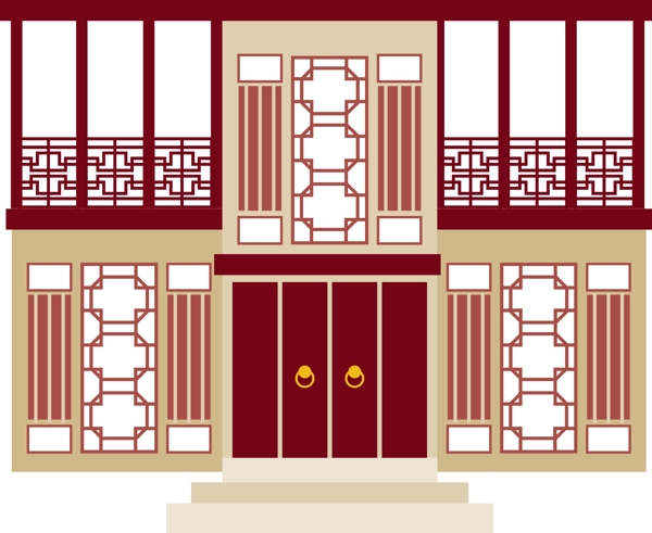 中国古代建筑物手绘矢量元素背景装饰套图6