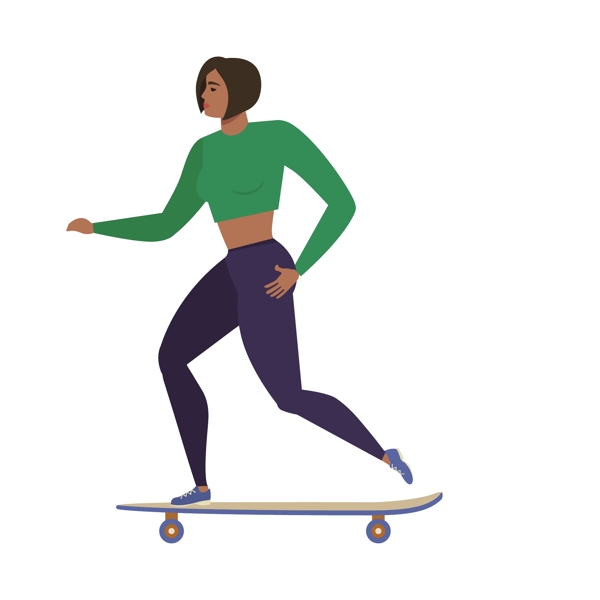 扁平化滑板的女人矢量素材