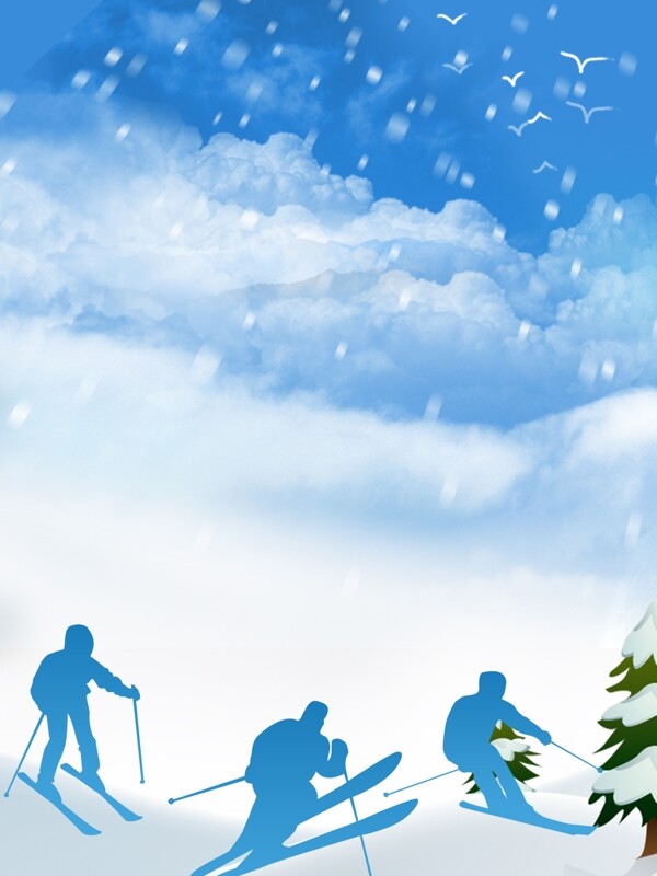 蓝色冬天滑雪背景