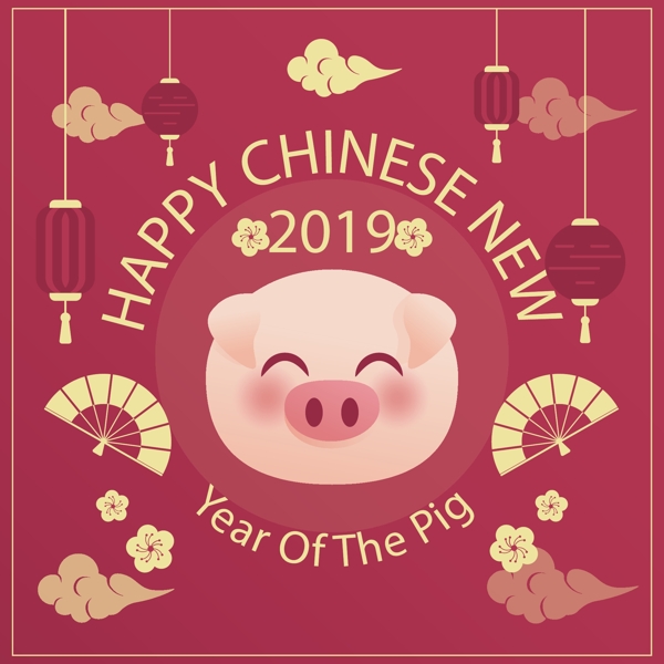 猪脸中国新年海报