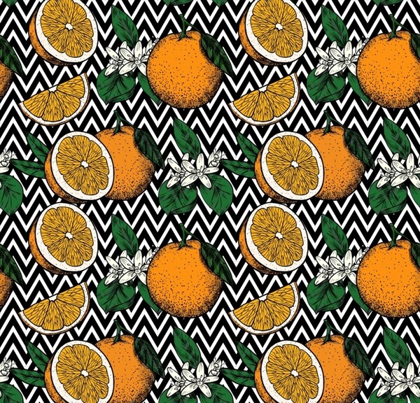 橙子矢量图布料印花图案