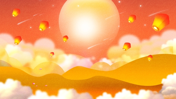 梦幻橙红色中秋节星空孔明灯背景设计