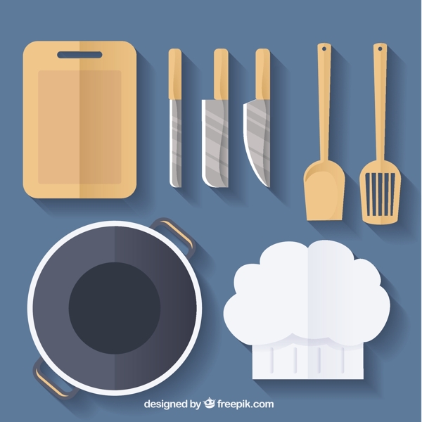 厨师帽和各种厨房厨具矢量素材