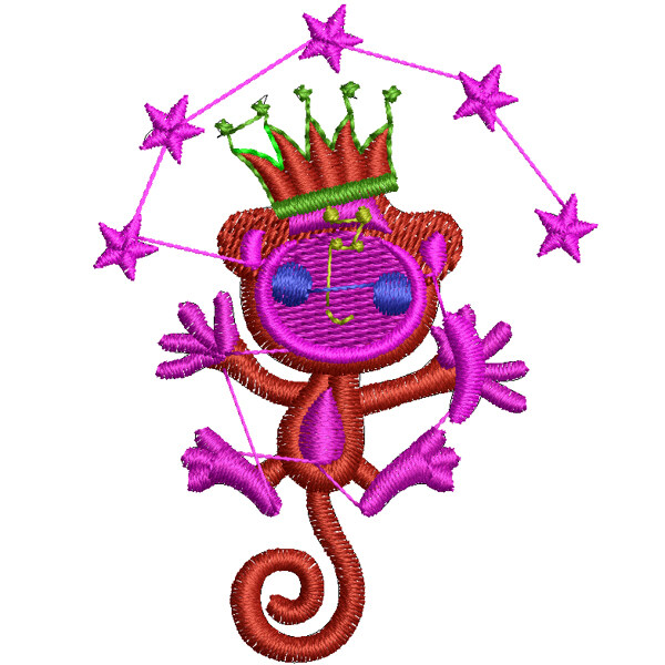 绣花猴子皇冠星形免费素材