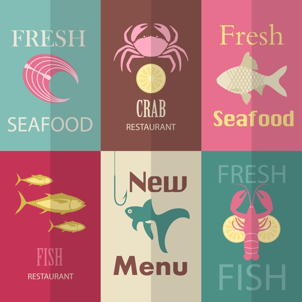 新鲜的海鲜标签图片