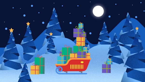 圣诞节雪橇载满礼物圣诞树矢量插画