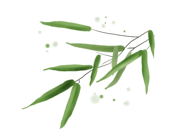 中国水墨手绘绿色竹叶