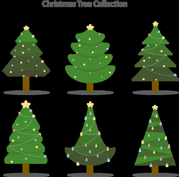 6款绿色圣诞树图案元素