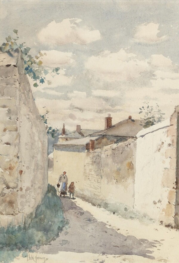 FrederickChildeHassamTheStreetinAuverssurOise1883画家风景画静物油画建筑油画装饰画