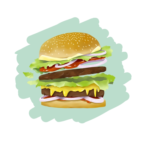 手绘原创动漫素材食物快餐食品牛肉芝士汉堡