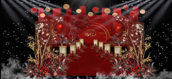 红色新中式婚礼设计效果图图片