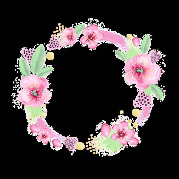 文艺粉色花朵手绘花环装饰元素