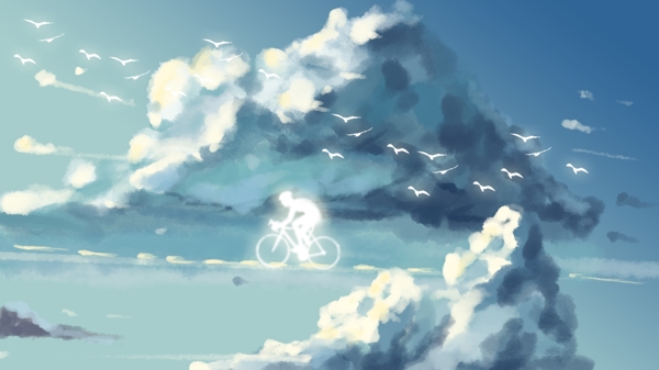 空中世界云朵插画