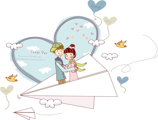 乘坐纸飞机飞翔的情侣图片