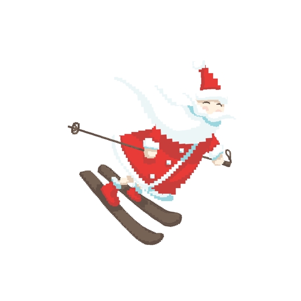 开心滑雪的圣诞老人像素化设计可商用元素