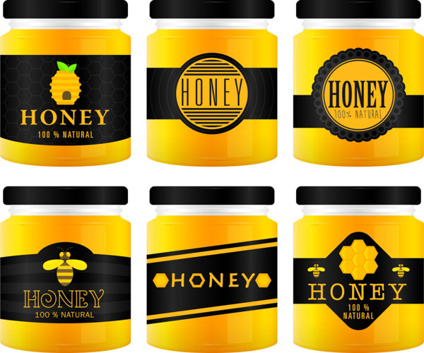 蜂蜜罐子矢量和标签样机