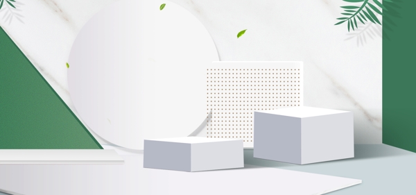 白绿色方块立体展台背景设计