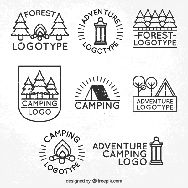 8款创意森林野营标志矢量素材