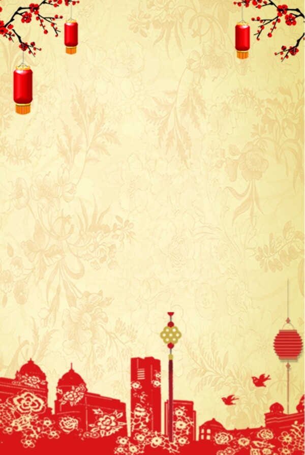 怀旧春节红灯笼背景元素海报
