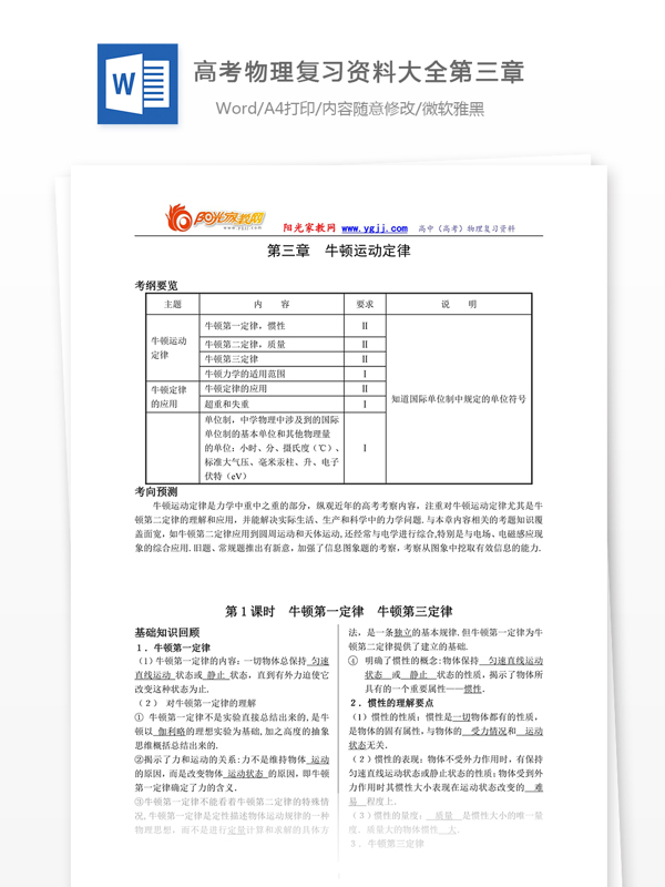 强烈推荐高考物理复习资料大全第三章牛顿运动定律