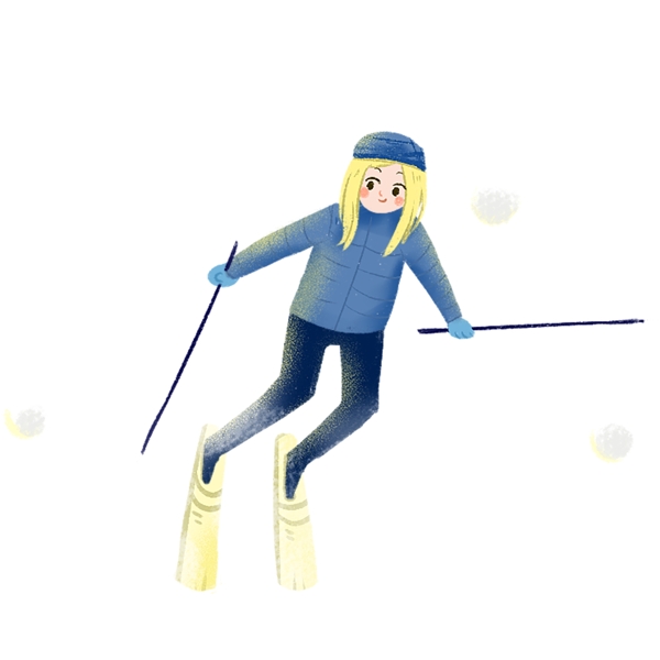 手绘滑雪的少女人物插画元素