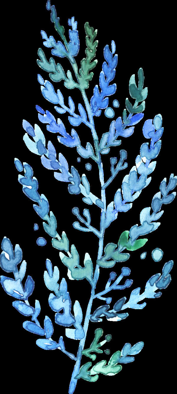 手绘水晶蓝叶子png透明素材