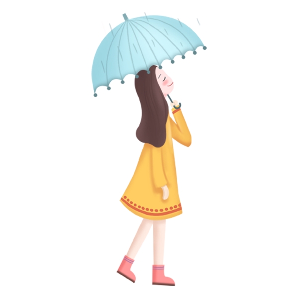 雨天打伞的漂亮少女png元素