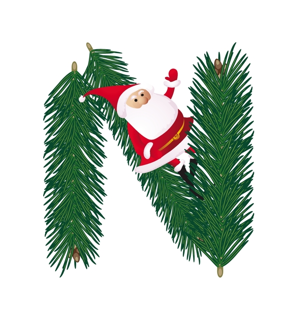 圣诞装饰杉树的ABC滑稽的圣诞老人的信N矢量