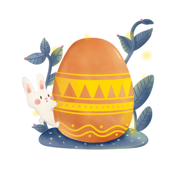 手绘复活节兔子藏彩蛋系列元素