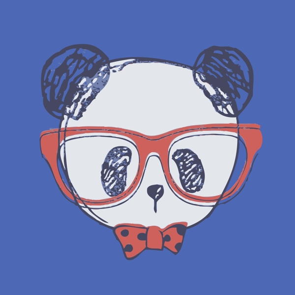 印花矢量图可爱卡通动物熊猫眼镜免费素材