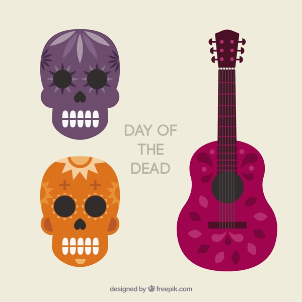 死者的那一天的头骨和吉他