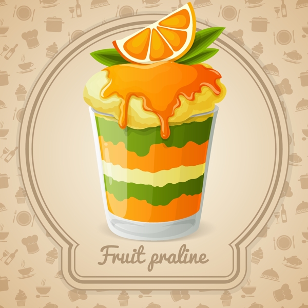 美味的橙子冰淇林插画