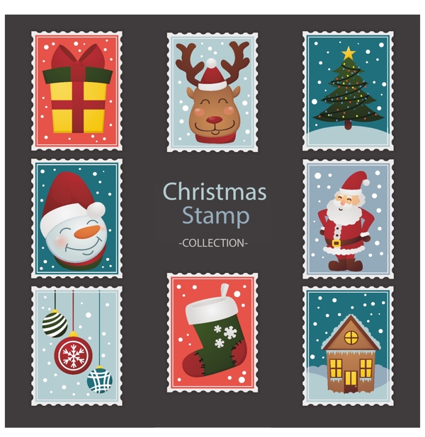 圣诞节邮票节日元素